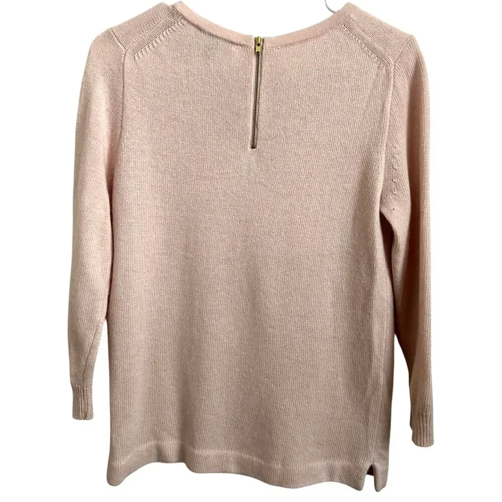 J Crew Starburst Jeweled Collar Sweater XS Blush Pink Wool Rabbit Back Zip 3/4